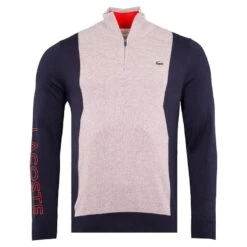 Lacoste Sport Breathable Knit Quarter Zip Sweater Silver Chine/Navy