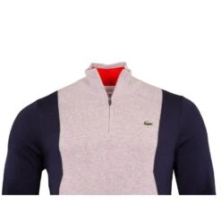 Lacoste Sport Breathable Knit Quarter Zip Sweater Silver Chine/Navy -Teepeg Store 150945229