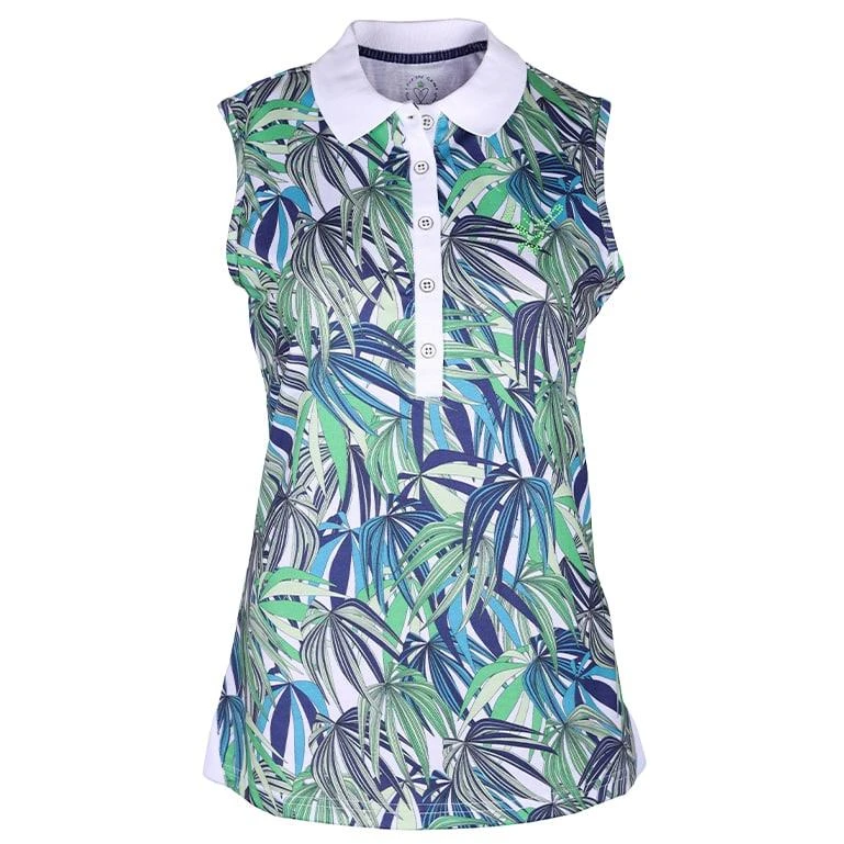 Girls Golf Exotic Jungle Sleeveless Polo Shirt Blue 3 Girls Golf Exotic Jungle Sleeveless Polo Shirt Blue