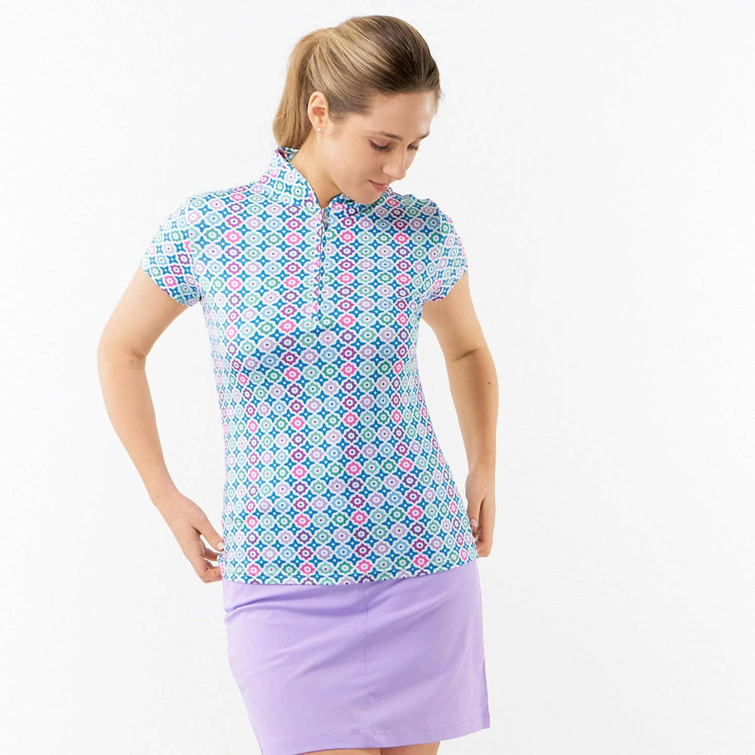 Pure Golf Rise Ladies Golf Polo Shirt Geoflower 6 Pure Golf Rise Ladies Golf Polo Shirt Geoflower - Image 4