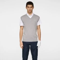 J.Lindeberg J Lindeberg Liam Knitted Mens Tour Merino Golf Vest Light Grey Melange -Teepeg Store GMKW11843 U199 11