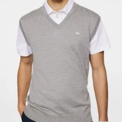 J.Lindeberg J Lindeberg Liam Knitted Mens Tour Merino Golf Vest Light Grey Melange -Teepeg Store GMKW11843 U199 13