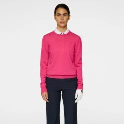 J.Lindeberg J Lindeberg Aria Knitted Ladies Golf Sweater Pink Peacock 11 J.Lindeberg J Lindeberg Aria Knitted Ladies Golf Sweater Pink Peacock -Teepeg Store GWKW11672 S153 11