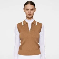 J.Lindeberg J Lindeberg Ramona Ladies Knitted Polo Shirt Tigers Eye -Teepeg Store GWKW12013 E376 12