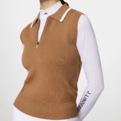 J.Lindeberg J Lindeberg Ramona Ladies Knitted Polo Shirt Tigers Eye -Teepeg Store GWKW12013 E376 14