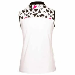 Girls Golf BLACK HEARTS Ladies Sleeveless Golf Polo Shirt White/Black -Teepeg Store image245339675 1