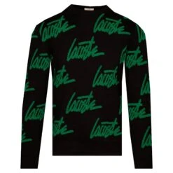 Lacoste Live Crocodile Print Sweater Black/Flourine Green