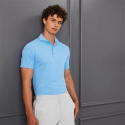 G/FORE Essential Tech Pique Mens Polo Shirt Cielo -Teepeg Store image386039263