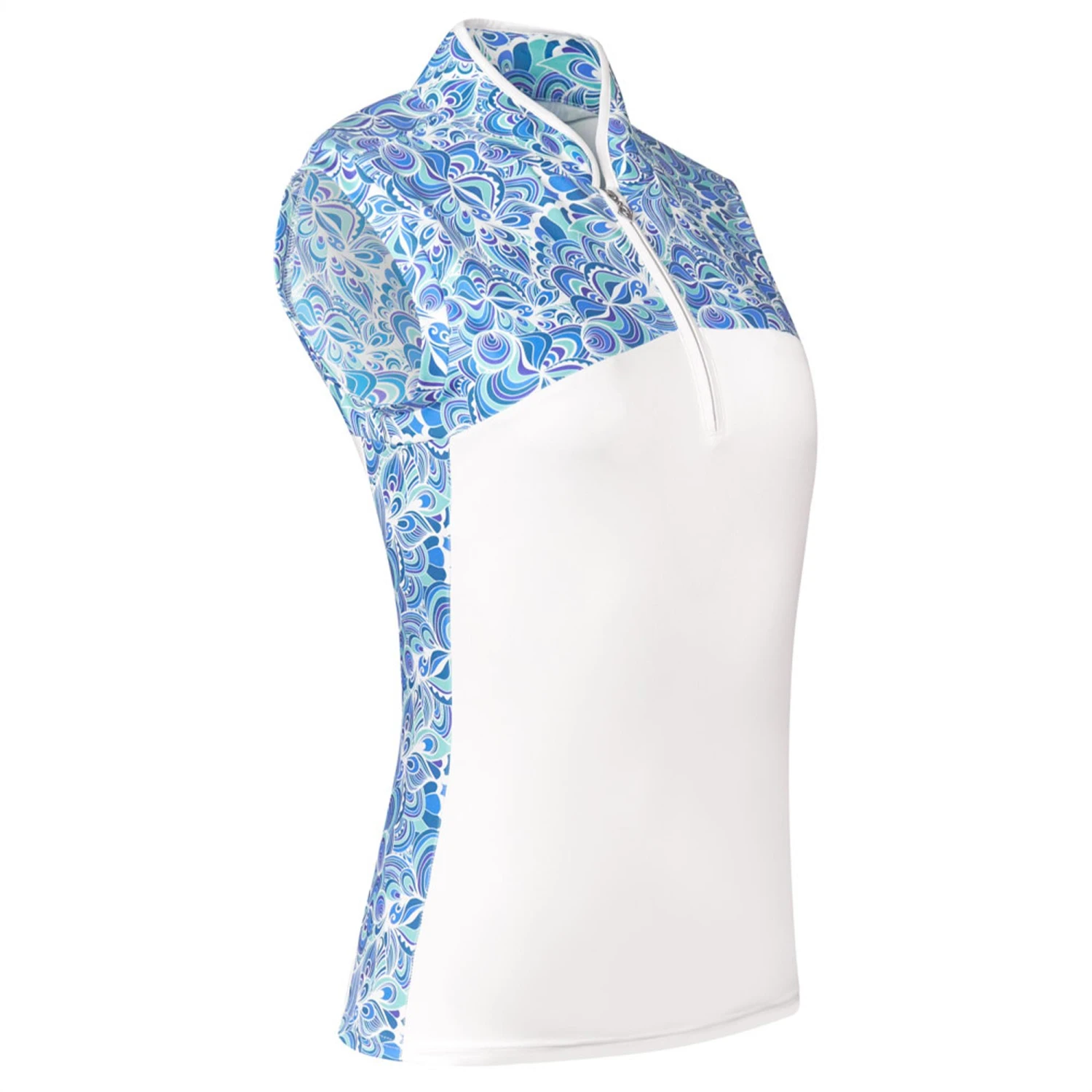 Pure Golf Harmony Ladies Sleeveless Golf Polo Shirt Peacock Swirl 4 Pure Golf Harmony Ladies Sleeveless Golf Polo Shirt Peacock Swirl - Image 2