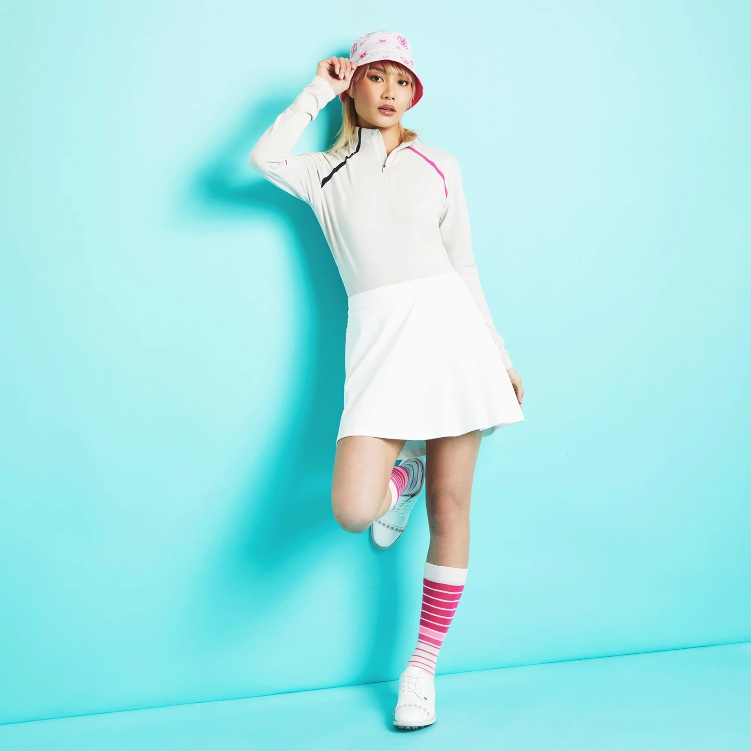 G/FORE Colour Block Luxe Ladies Golf Mid Layer Stone Heather 4 G/FORE Colour Block Luxe Ladies Golf Mid Layer Stone Heather - Image 2