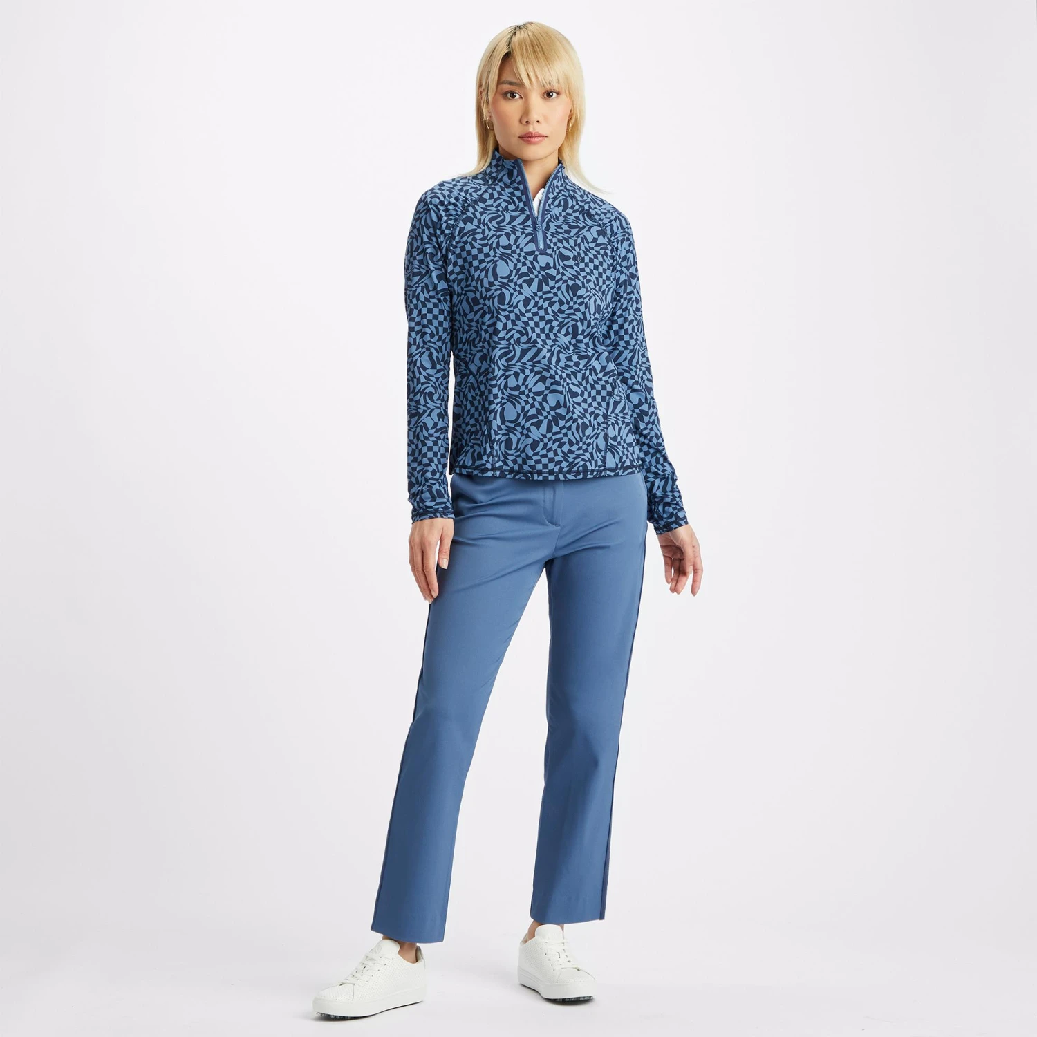 G/FORE Distorted Check Ruched Quarter Zip Ladies Golf Mid Layer Twilight 5 G/FORE Distorted Check Ruched Quarter Zip Ladies Golf Mid Layer Twilight - Image 3