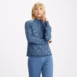 G/FORE Distorted Check Ruched Quarter Zip Ladies Golf Mid Layer Twilight 11 G/FORE Distorted Check Ruched Quarter Zip Ladies Golf Mid Layer Twilight -Teepeg Store image397168302