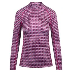 J.Lindeberg J Lindeberg Asa Print Soft Compression Ladies Golf Top JL Micro Bridge Rose Red