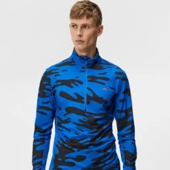 J.Lindeberg J Lindeberg Luke Print Mens Golf Mid Layer Neptune Nautical Blue -Teepeg Store image407120974