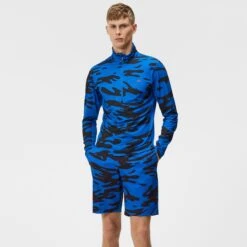 J.Lindeberg J Lindeberg Luke Print Mens Golf Mid Layer Neptune Nautical Blue -Teepeg Store image407121011
