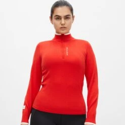 Rohnisch Knitted Half Zip Ladies Golf Sweater Flame Scarlet 39 Rohnisch Knitted Half Zip Ladies Golf Sweater Flame Scarlet -Teepeg Store image409219263