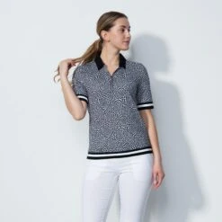 Daily Sports Kyoto Ladies 1/2 Sleeve Golf Polo Shirt Monochrome Black -Teepeg Store image413647390