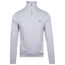 Lacoste Quarter Zip Stand Up Collar Cotton Sweatshirt Silver Chine 20 Lacoste Quarter Zip Stand Up Collar Cotton Sweatshirt Silver Chine -Teepeg Store image413667405