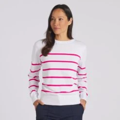 Ladies Puma Resort Crewneck Sweater White/Rose -Teepeg Store image415466802