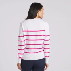 Ladies Puma Resort Crewneck Sweater White/Rose -Teepeg Store image415466820