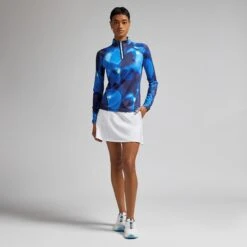 G/FORE Printed Ruched Quarter Zip Ladies Light Golf Mid Layer Blue/Multi -Teepeg Store image426260918