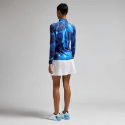 G/FORE Printed Ruched Quarter Zip Ladies Light Golf Mid Layer Blue/Multi -Teepeg Store image426260920