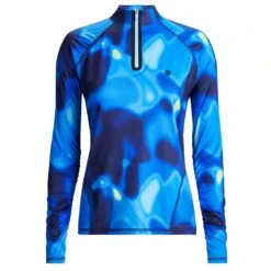 G/FORE Printed Ruched Quarter Zip Ladies Light Golf Mid Layer Blue/Multi -Teepeg Store image426260928