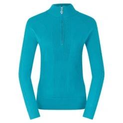 Pure Golf Sorrell Cable Knit Lined Ladies Golf Jumper Tourmaline Blue 31 Pure Golf Sorrell Cable Knit Lined Ladies Golf Jumper Tourmaline Blue -Teepeg Store image430254895