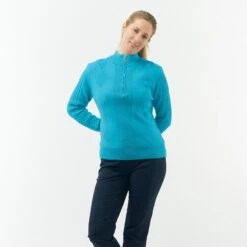 Pure Golf Sorrell Cable Knit Lined Ladies Golf Jumper Tourmaline Blue 34 Pure Golf Sorrell Cable Knit Lined Ladies Golf Jumper Tourmaline Blue -Teepeg Store image430254901