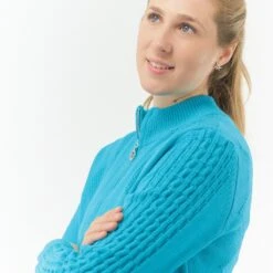 Pure Golf Sorrell Cable Knit Lined Ladies Golf Jumper Tourmaline Blue 38 Pure Golf Sorrell Cable Knit Lined Ladies Golf Jumper Tourmaline Blue -Teepeg Store image430254909