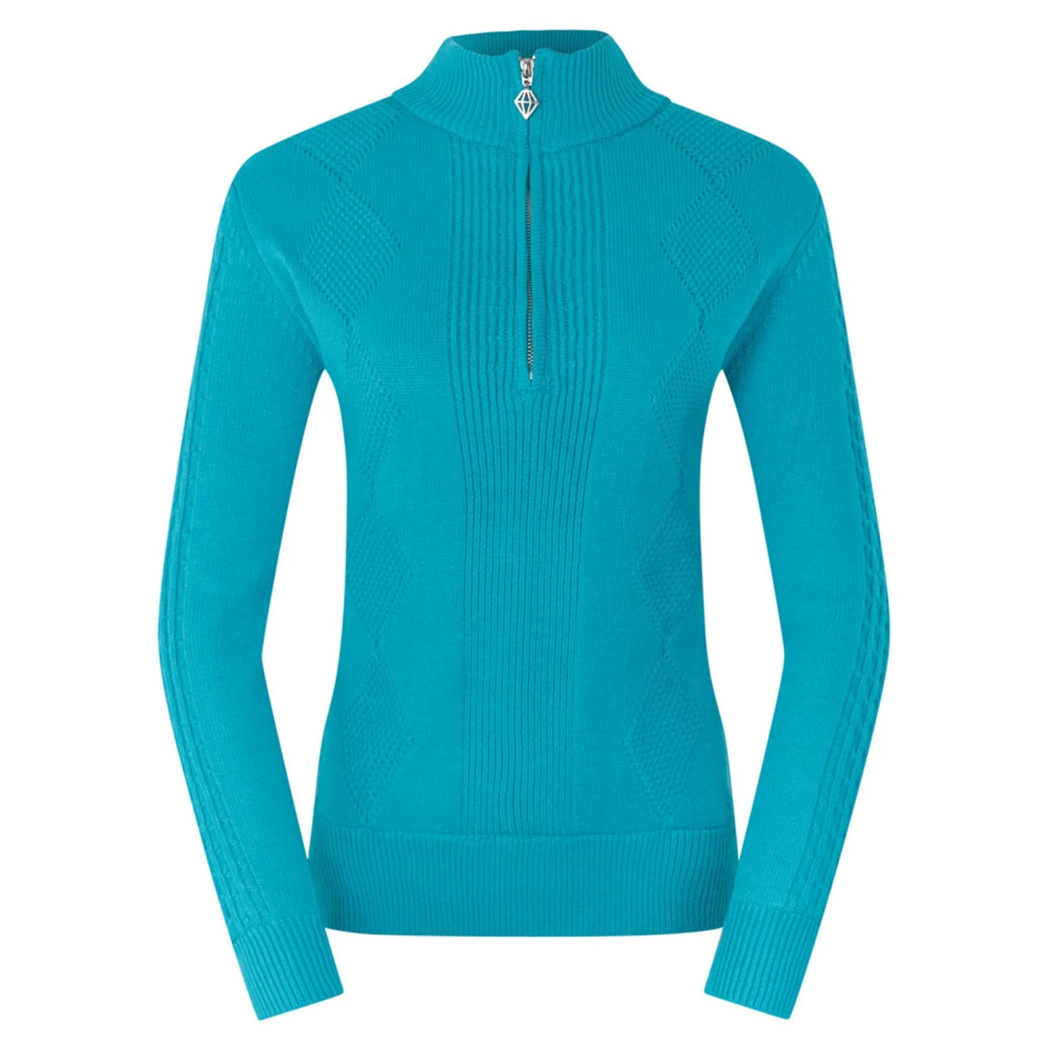 Pure Golf Sorrell Cable Knit Lined Ladies Golf Jumper Tourmaline Blue 20 Pure Golf Sorrell Cable Knit Lined Ladies Golf Jumper Tourmaline Blue - Image 18