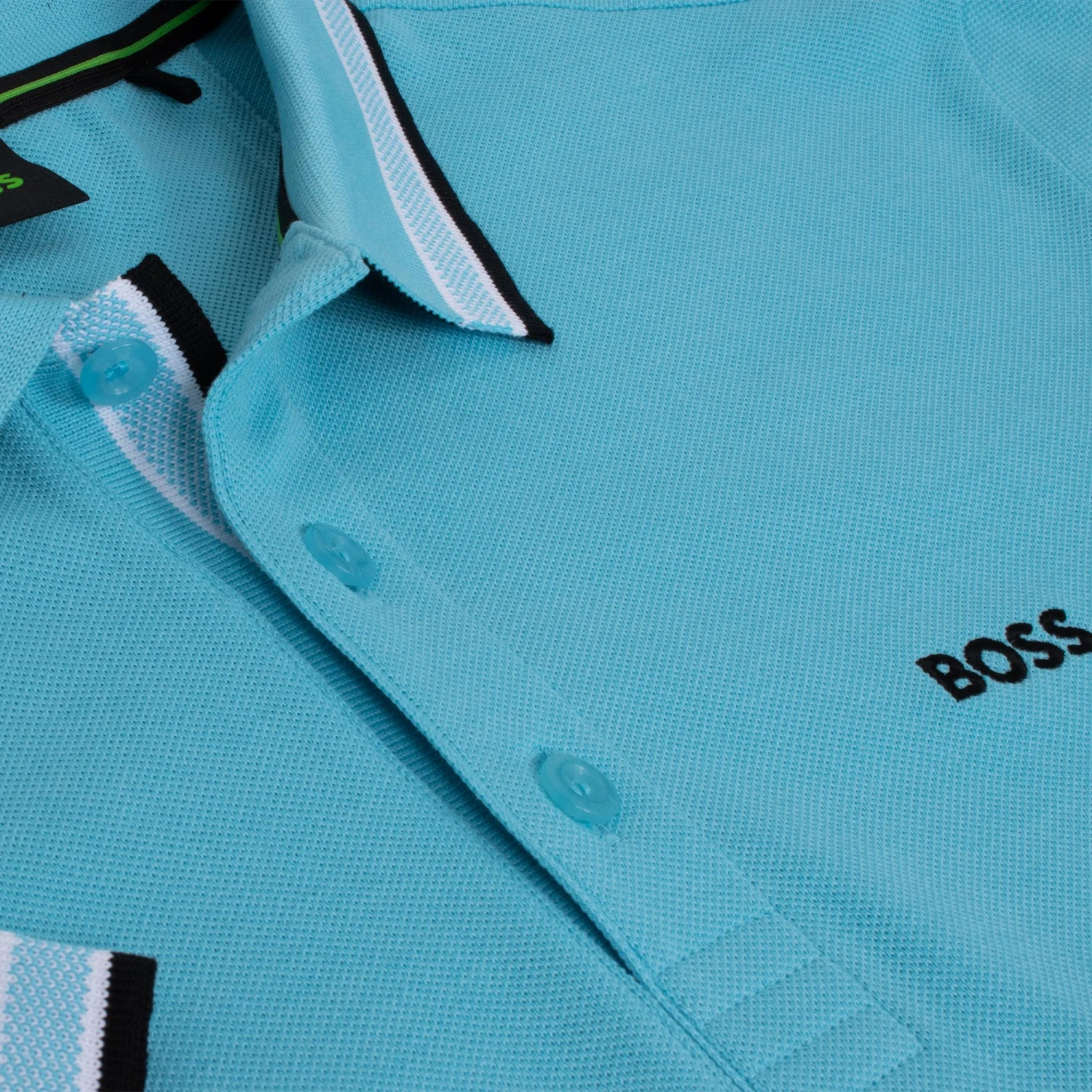 Boss Paddy Cotton Pique Mens Polo Shirt Turquoise 5 Boss Paddy Cotton Pique Mens Polo Shirt Turquoise - Image 3