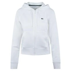 Ladies Lacoste Cotton Blend Full Zip Hooded Sweatshirt White -Teepeg Store image432991528