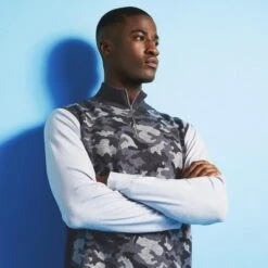 G/FORE Camo Jacquard Merino Wool Mens Golf Vest Charcoal -Teepeg Store image433007155