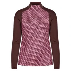 Rohnisch Ellie Brushed Ladies Thermal Golf Polo Shirt Carmine Rose Retro R Monogram