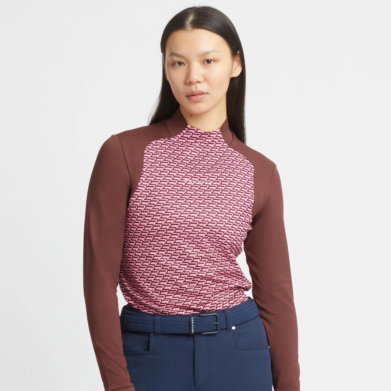 Rohnisch Ellie Brushed Ladies Thermal Golf Polo Shirt Carmine Rose Retro R Monogram 4 Rohnisch Ellie Brushed Ladies Thermal Golf Polo Shirt Carmine Rose Retro R Monogram - Image 2