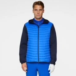 J.Lindeberg J Lindeberg Holden Quilt Mens Golf Hybrid Hooded Jacket Club Blue -Teepeg Store image435902294