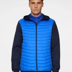 J.Lindeberg J Lindeberg Holden Quilt Mens Golf Hybrid Hooded Jacket Club Blue -Teepeg Store image435902296