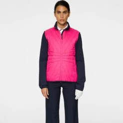 J.Lindeberg J Lindeberg Holma Quilt Hybrid Ladies Golf Jacket Pink Peacock -Teepeg Store image435907734