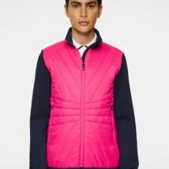 J.Lindeberg J Lindeberg Holma Quilt Hybrid Ladies Golf Jacket Pink Peacock -Teepeg Store image435907736