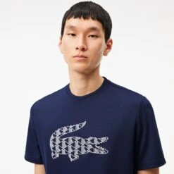 Lacoste Ultra Dry Jacquard Croc Logo Mens T-Shirt Navy -Teepeg Store image435918365