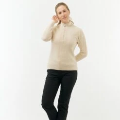 Pure Golf Sorrell Cable Knit Lined Ladies Golf Jumper Champagne 16 Pure Golf Sorrell Cable Knit Lined Ladies Golf Jumper Champagne -Teepeg Store image437286335