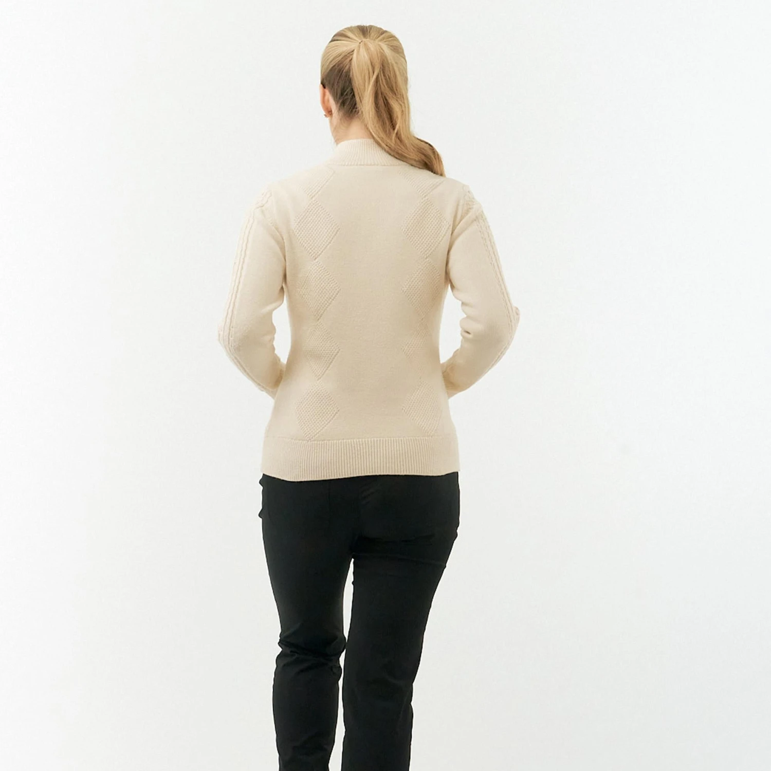 Pure Golf Sorrell Cable Knit Lined Ladies Golf Jumper Champagne 9 Pure Golf Sorrell Cable Knit Lined Ladies Golf Jumper Champagne - Image 7