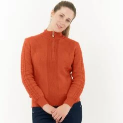 Pure Golf Sorrell Cable Knit Lined Ladies Golf Jumper Ember Orange 15 Pure Golf Sorrell Cable Knit Lined Ladies Golf Jumper Ember Orange -Teepeg Store image437286715