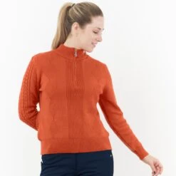 Pure Golf Sorrell Cable Knit Lined Ladies Golf Jumper Ember Orange 16 Pure Golf Sorrell Cable Knit Lined Ladies Golf Jumper Ember Orange -Teepeg Store image437286717