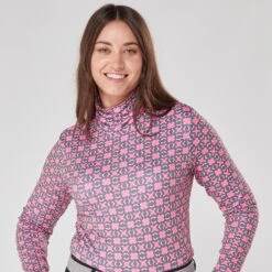 Swing Out Sister Olivia Ladies Golf Roll Neck Neon Pink/Ultimate Grey -Teepeg Store image438360990
