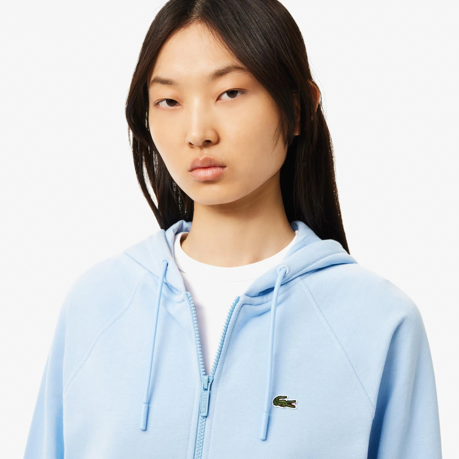 Ladies Lacoste Cotton Blend Hooded Sweatshirt Pale Blue 7 Ladies Lacoste Cotton Blend Hooded Sweatshirt Pale Blue - Image 5