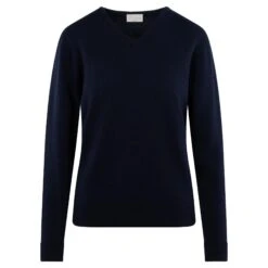 Glenbrae Lambswool Ladies V-neck Jumper Navy