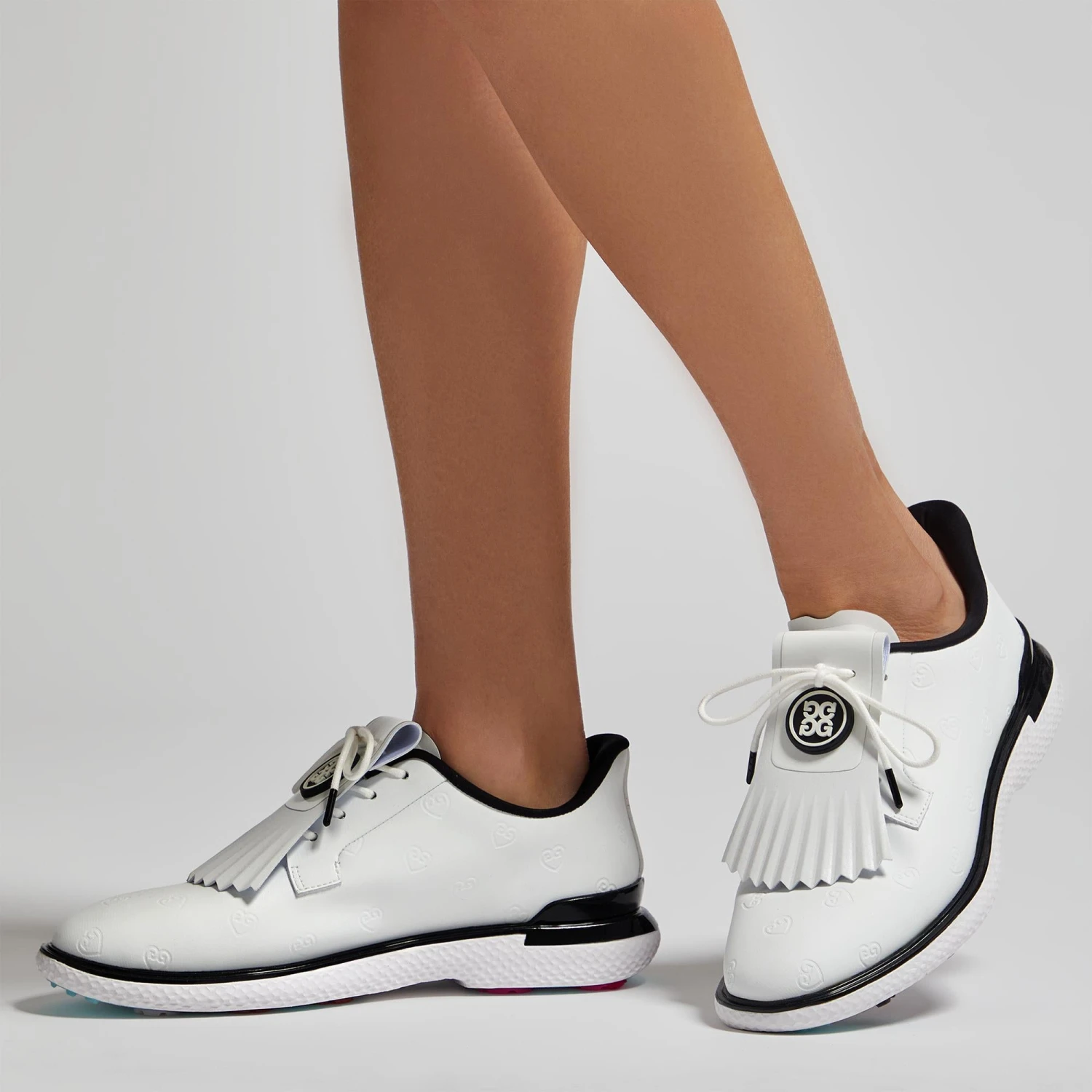 G/FORE Gallivan2r Debossed Heart G's Kiltie Ladies Golf Shoes Snow/Onyx 6 G/FORE Gallivan2r Debossed Heart G's Kiltie Ladies Golf Shoes Snow/Onyx - Image 4