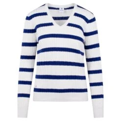 Daily Sports Striped Madelene Knitted Ladies Golf Sweater Power Blue